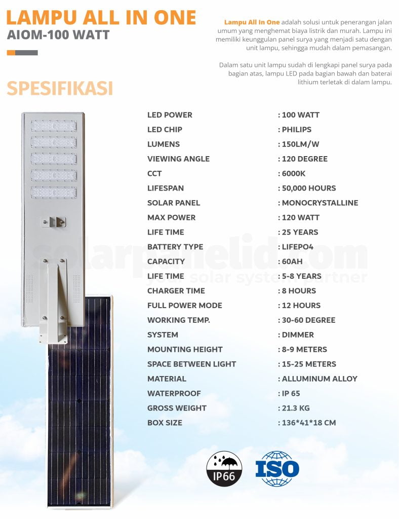 PJU Tenaga surya 100 watt murah bergaransi