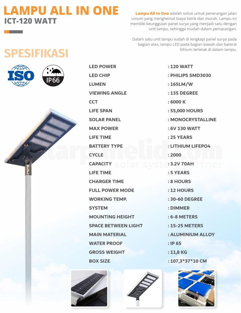 PJU Solarcell 120 Watt Bergaransi