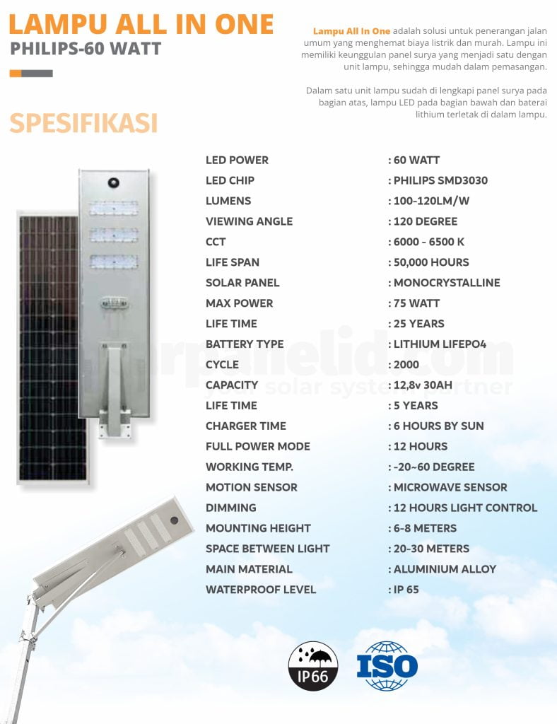 PJU Solarcell 60 Watt Lithium