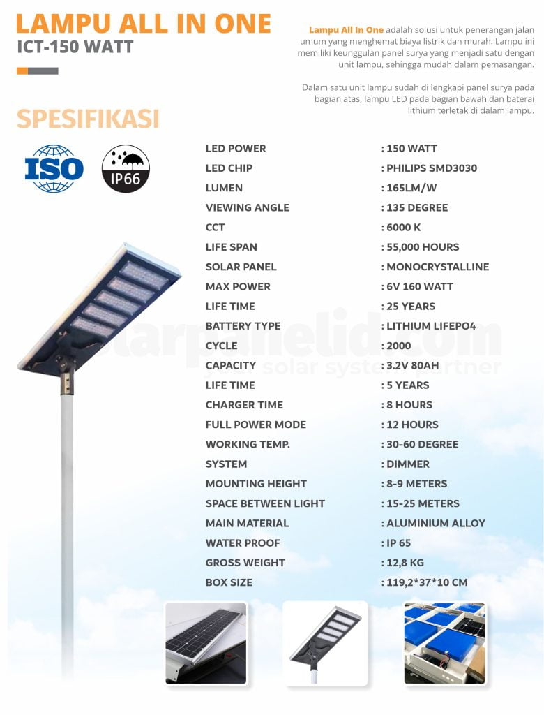PJU Solarcell Lithium 150 Watt