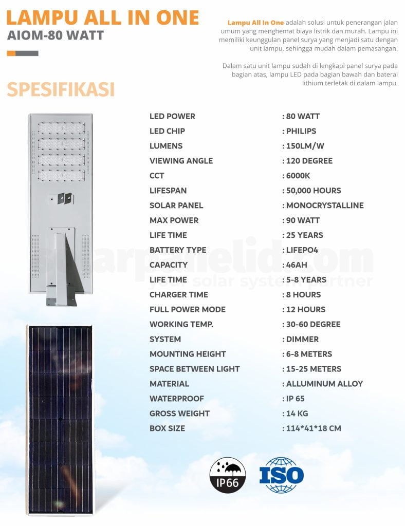 PJU Tenaga Surya Lithium 80 Watt