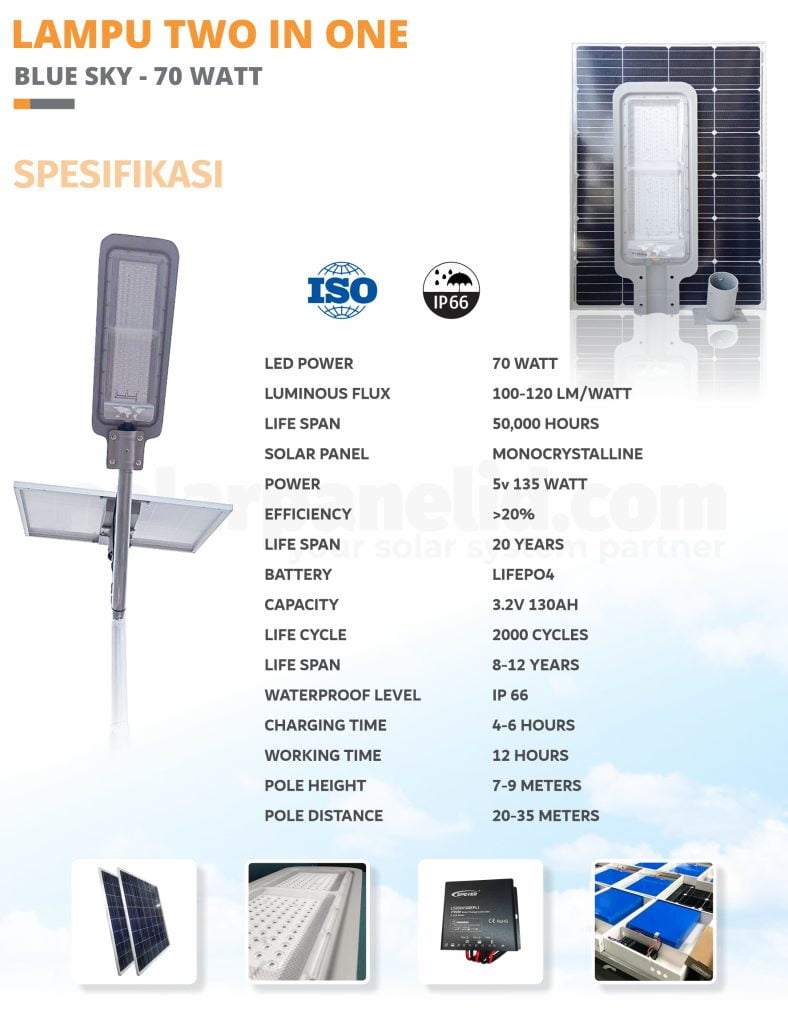 Rekomendasi Lampu Jalan Solarcell 2in1 Lithium 70 Watt