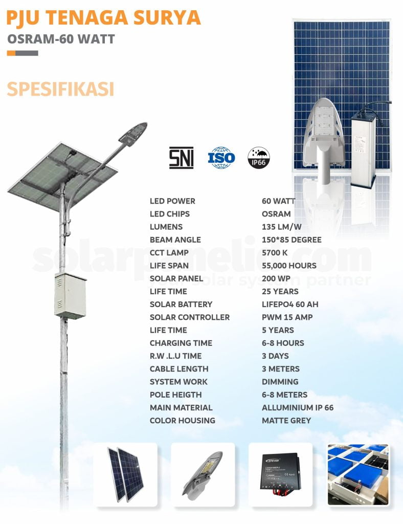 Lampu Jalan Panel Surya 60 Watt 2in1